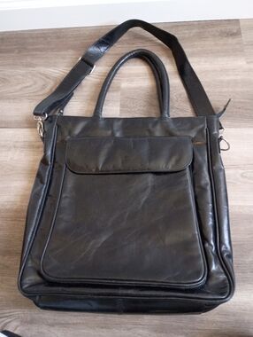 Latico USA Classic Black Shine Leather Travel Laptop Carrying Work Tote Handbag